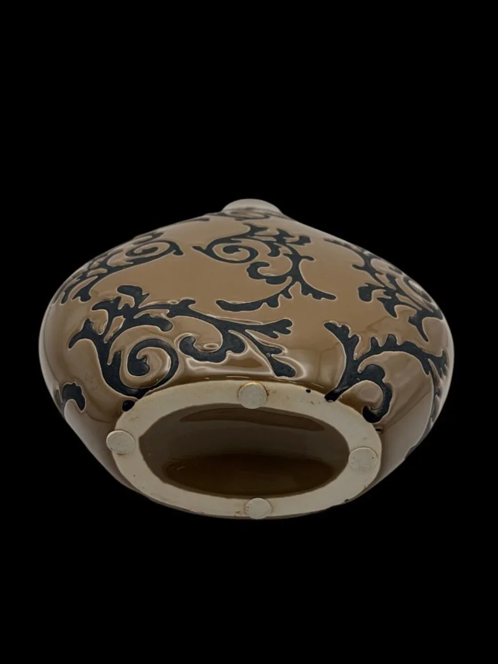 Large Contemporary Brown Ceramic Floor Vase Black Scroll Design 10